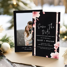 Bamboo Rosa Sakura Cherry Blommar Bröllop Spara Datumet