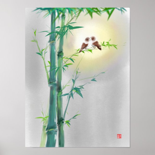Bamboo Sparrow Par Bläck Art Print Poster (Framsidan)