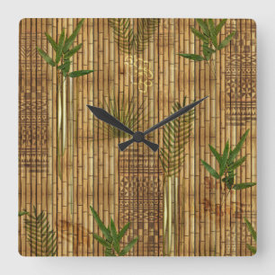 Bamboo Tapa Trasa Wall Clock Fyrkantig Klocka