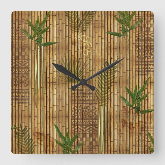Bamboo Tapa Trasa Wall Clock Fyrkantig Klocka (Framsida)