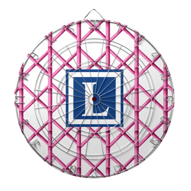 Bamboo Trellis Rosa Navy Preppy Mönster Monogram Darttavla (Framsidan)