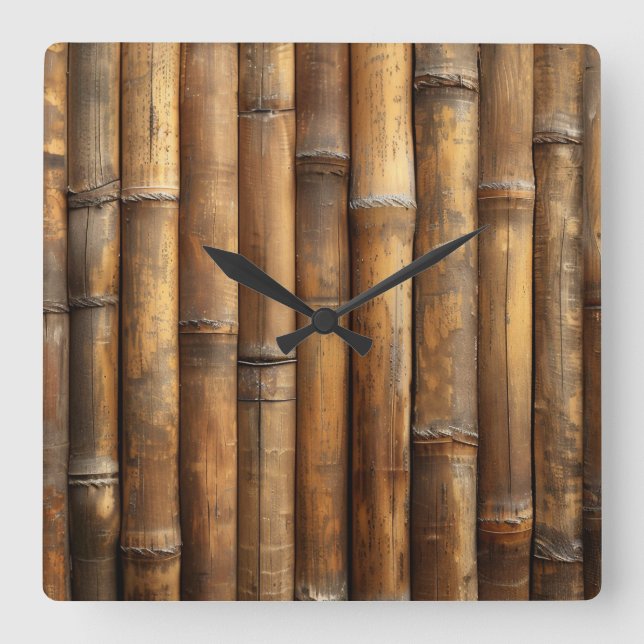 Bamboo Wall Clock Fyrkantig Klocka (Framsida)