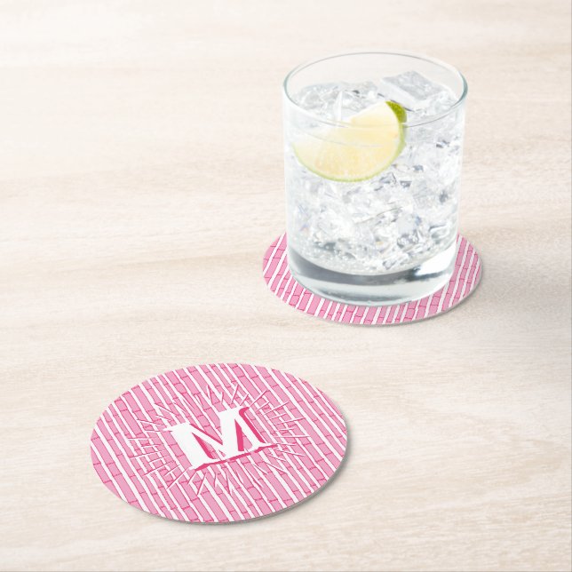 Bambooey Bamboo Stripe in Pink Personalized Underlägg Papper Rund (Insitu)