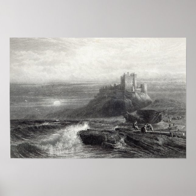 Bamborough Castle, ingraverad av S. Bradshaw Poster (Framsidan)