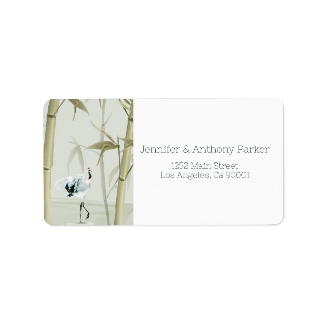 Bamboväxter och exotiska kranar adressetikett (Framsidan)