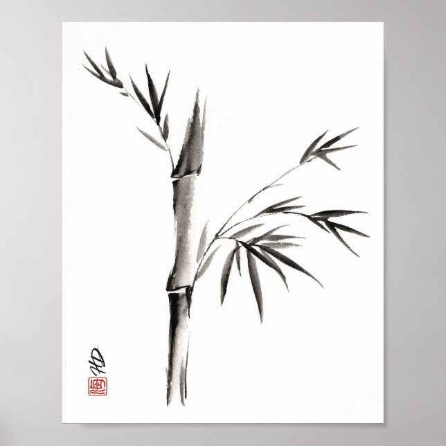Bambu i stillhet kinesisk penselkonst poster (Framsidan)