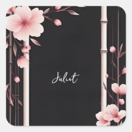 Bambu Rosa Sakura Körsbärsblom Bröllopsdusch Fyrkantigt Klistermärke