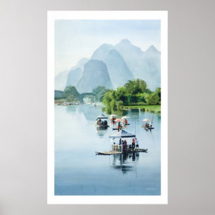 "Bambu som Rafting till vattenfärg för Shangri La" Poster
