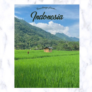 Bambuhydda i ett risfält i Indonesien Vykort