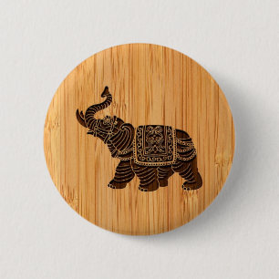 BambuLook & inristad Retro thailändsk elefant Knapp