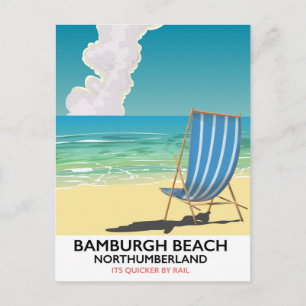 Bamburgh Beach Northumberland tåg poster Vykort