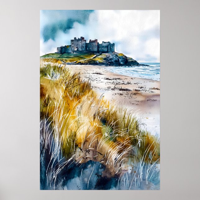 Bamburgh Castle Akvarell 1 Poster (Framsidan)