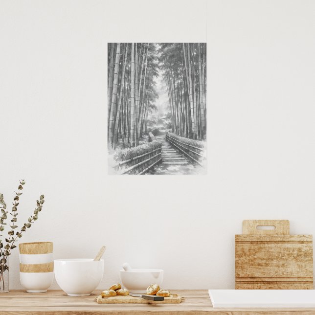 Bambuväg i ljus -Yang | Japansk Zen-väggkonst Poster (Kök)