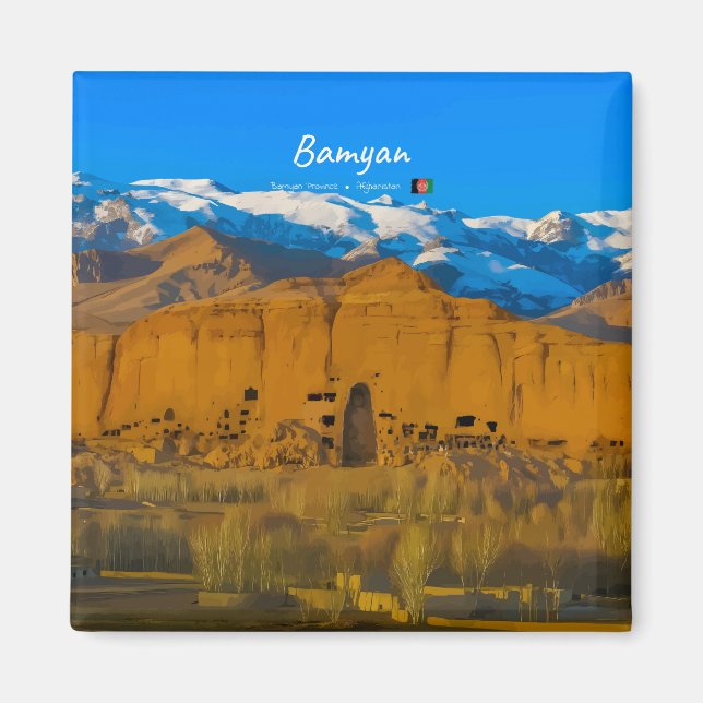 Bamyan, Afghanistan - Buddha-klippdalen Magnet (Framsidan)