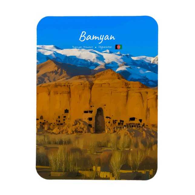 Bamyan, Afghanistan - Buddha Klippdals rundade Magnet (Vertikal)