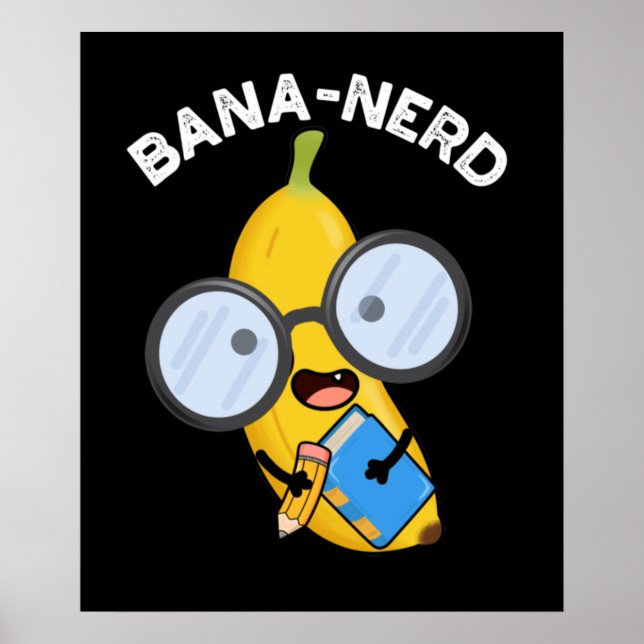 Bana-nerd Funny Fruit Nerd Pun Mörk BG Poster (Framsidan)