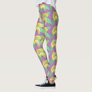 Banan knippe gul mönster violett legging