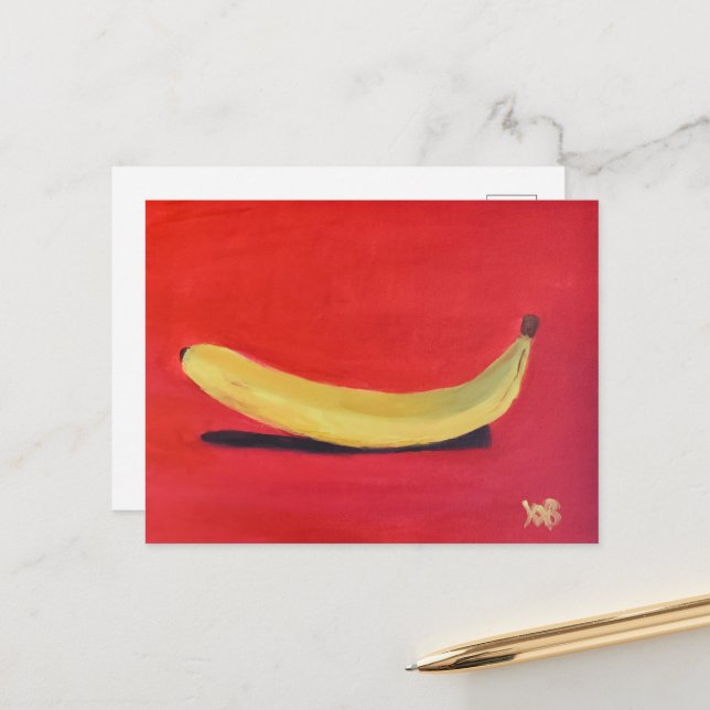 Banan med röd bakgrund vykort (Fram/Back In Situ)