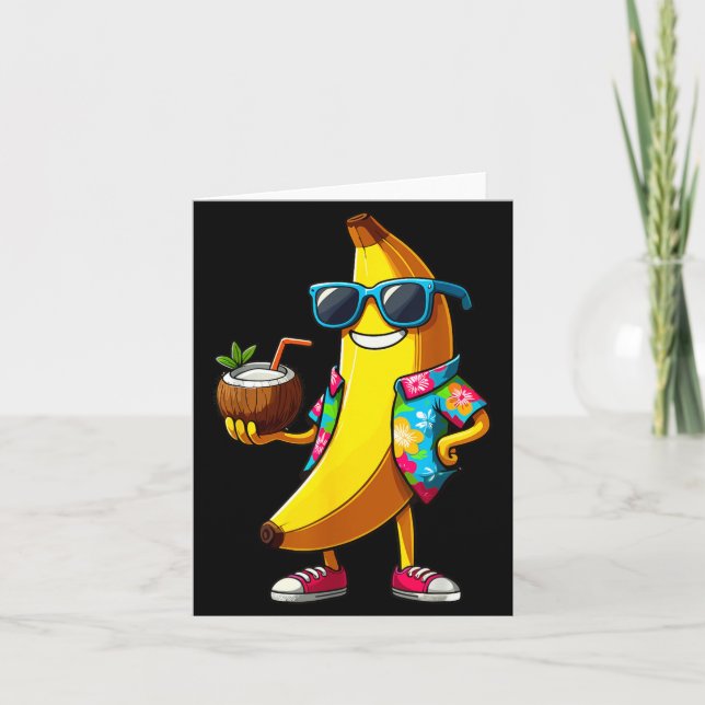 Banan som använder solglasögon dricker kokos somma kort (Framsida)