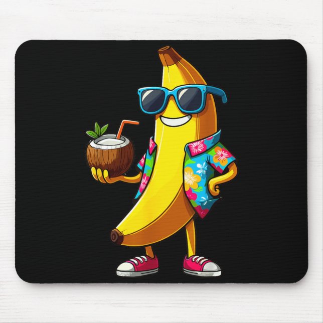 Banan som använder solglasögon dricker kokosnöt so musmatta (Framsidan)