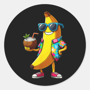 Banan som använder solglasögon dricker kokosnöt so runt klistermärke