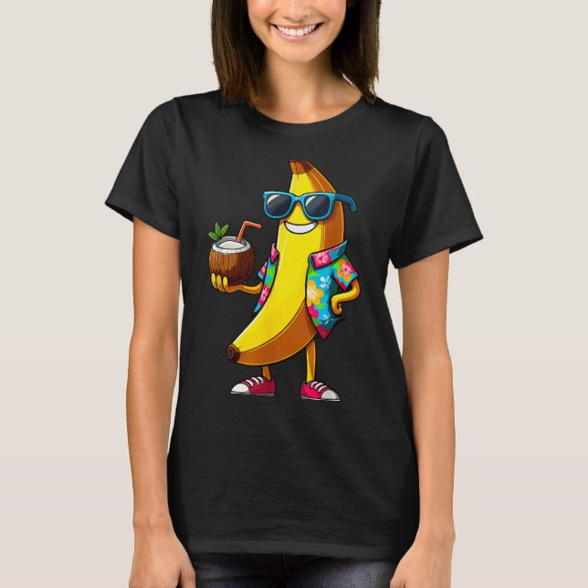 Banan som använder solglasögon dricker kokosnöt so t shirt (Framsida)