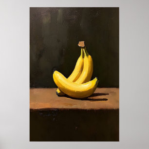 Banan Stilleben Vintage Oljemålning, Mörk Poster