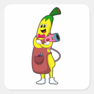 Banana as Hairdresser med hårtorktumlare Fyrkantigt Klistermärke