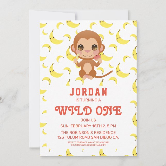 Banana Baby-apan-födelsedag Inbjudningar (Framsida)