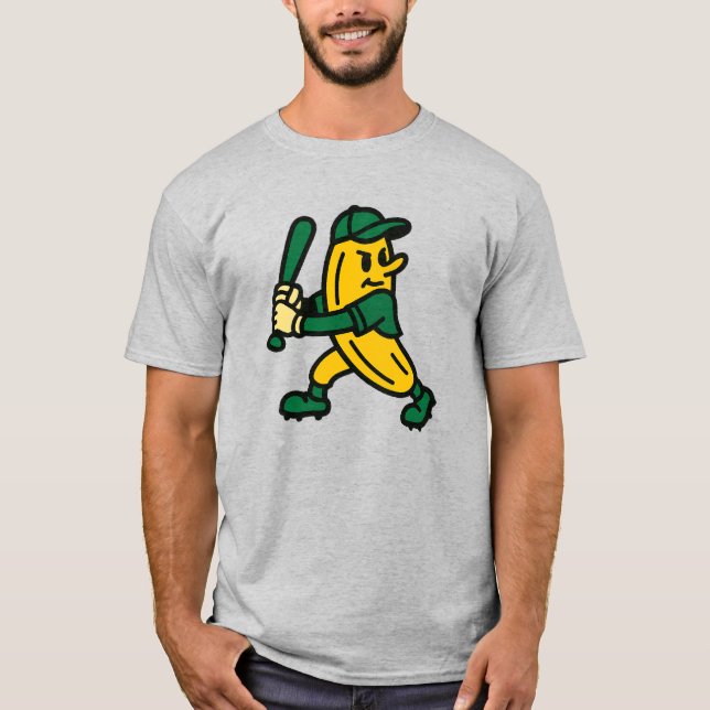 Banana Baseball Player Tecknad Mascot Roligt T Shirt (Framsida)