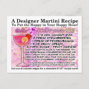 Banana Berry Coconut Smoothie Martini Recipe Card Vykort