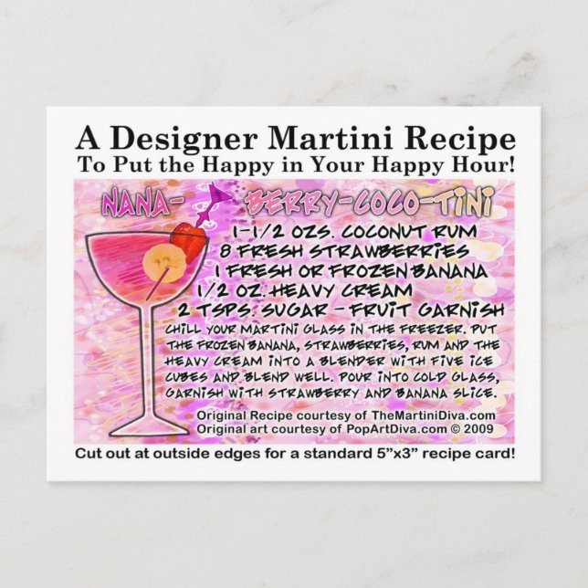 Banana Berry Coconut Smoothie Martini Recipe Card Vykort (Framsida)