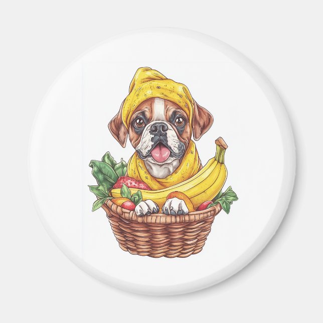 Banana Boxer � Roligt Frukt Hund Magnet (Framsidan)
