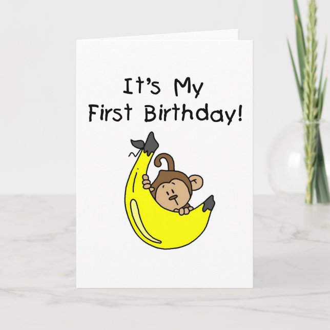 Banana - Boy Monkey 1:a födelsedagen Kort (Framsida)