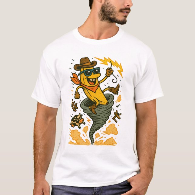 Banana Cowboy Riding a Tornado T Shirt (Framsida)