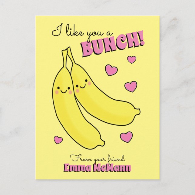 Banana Cute Kids Classroom Valentine Card Vykort (Framsida)