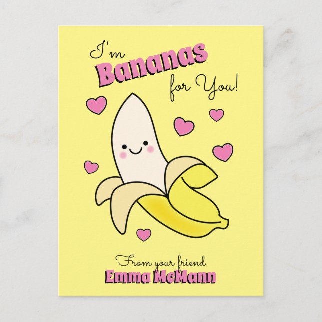 Banana Cute Kids Classroom Valentine Card Vykort (Framsida)