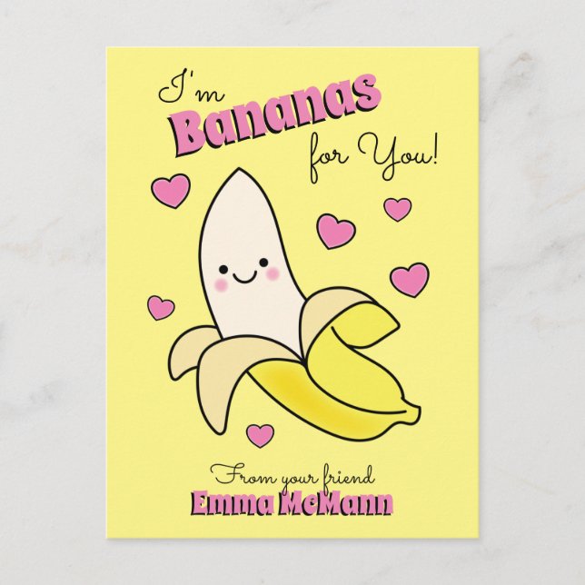 Banana Cute Kids Valentindagen Kawaii-vykort Vykort (Framsida)
