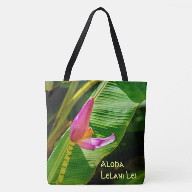 Banana Flower Hawaiian Monogram Beach Bag Tygkasse (Framsida)