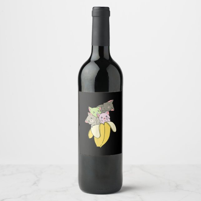 Banana Funny Cat | Cute Kitten Gift Vinflaska Etikett (Framsida)