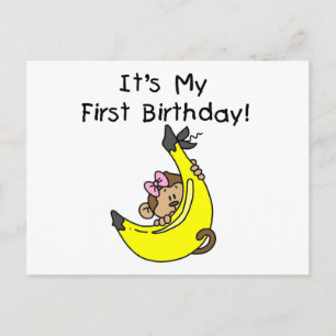 Banana - Girl Monkey 1st Birthday Vykort