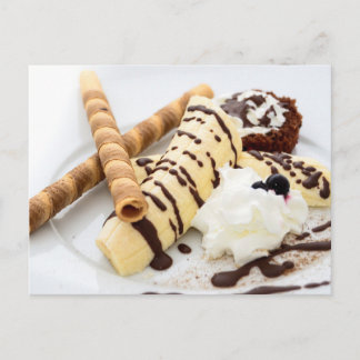 BANANA ICE CREAM WAFFLE DESSERT POSTCROSSING VYKORT