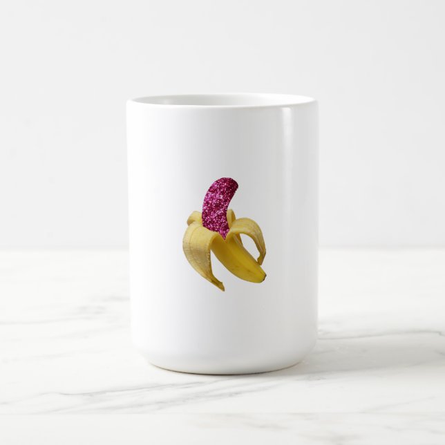 Banana in faux Rosa Glitter Ser Delicious Magisk Mugg (Center)