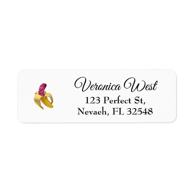 Banana in faux Rosa Glitter Ser Delicious Returadress Etikett (Framsidan)