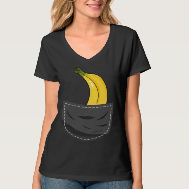 Banana In Pocket Graphic Fruit Vegan Veggie Health T Shirt (Framsida)