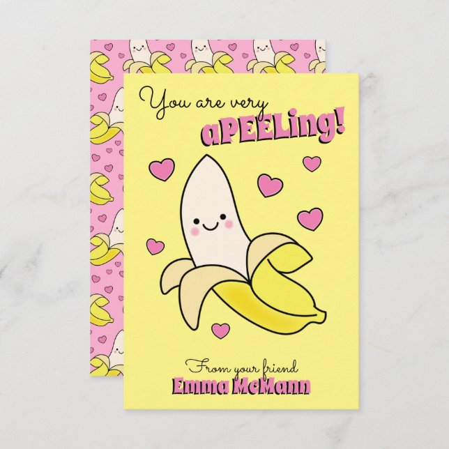 Banana Kids Classroom Valentine Cards Tack Kort (Fram/baksida)