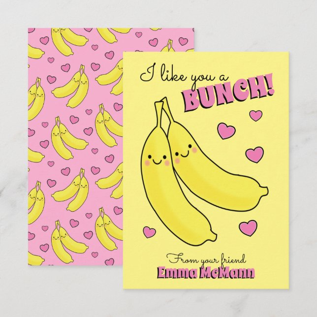 Banana Kids Classroom Valentine Cards Tack Kort (Fram/baksida)
