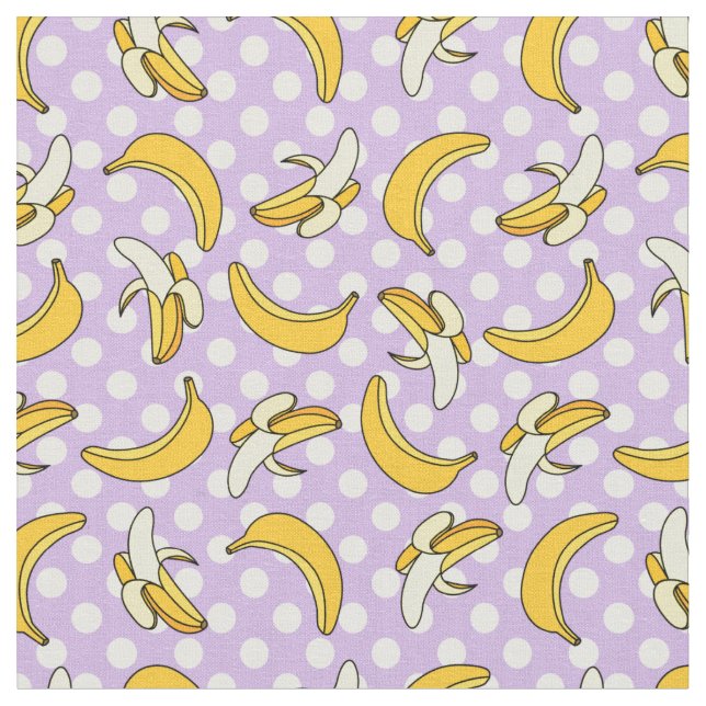 Banana Lila Polka Dot Mönster Tyg (Närbild)
