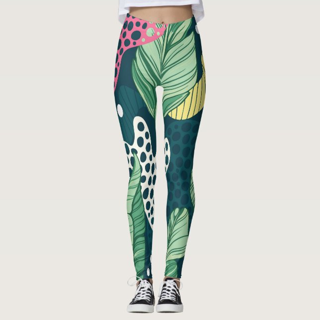 Banana löv abstrakt, trendig färg leggings (Framsida)