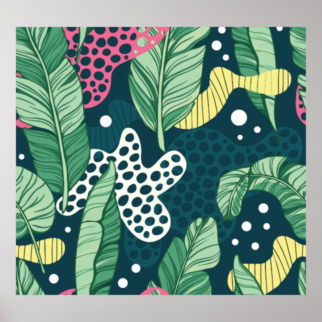 Banana löv abstrakt, trendig färg poster (Framsidan)